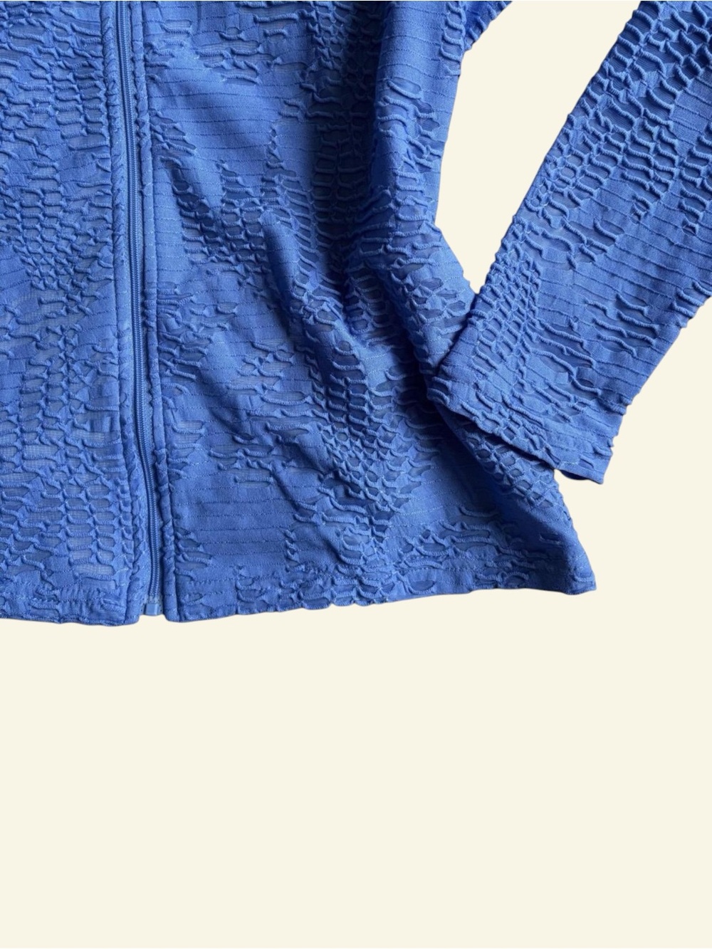 Vintage Erin London Y2K Blue Sheer Burnout Zip Jacket Mock Neck Plisse Mesh PS - Picture 4 of 8